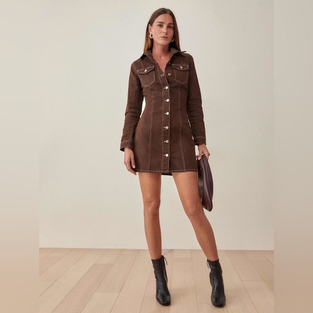 Reformation Brown Jean Mini Dress - Size 8